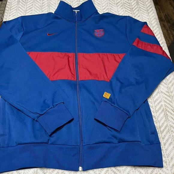 Nike Jacket Mens Blue FCB Barcelona Soccer Full Zip Warm Up Track Jacket XL - Picture 1 of 8